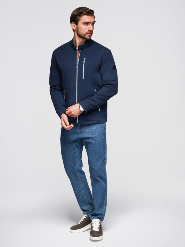 Ombre Clothing Мъжко структурирано яке със стойче - тъмно син V1 OM-JANP-0229 Ombre Clothing