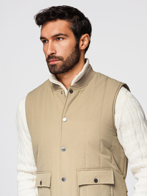 Ombre Clothing Мъжка светла елек без ръкави със вертикално прошиване - бежов V2 OM-JAVJ-0323 Ombre Clothing