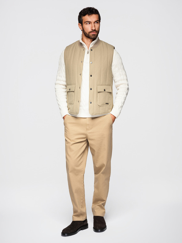 Ombre Clothing Мъжка светла елек без ръкави със вертикално прошиване - бежов V2 OM-JAVJ-0323 Ombre Clothing