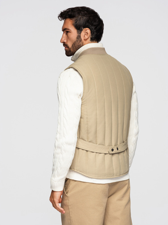 Ombre Clothing Мъжка светла елек без ръкави със вертикално прошиване - бежов V2 OM-JAVJ-0323 Ombre Clothing