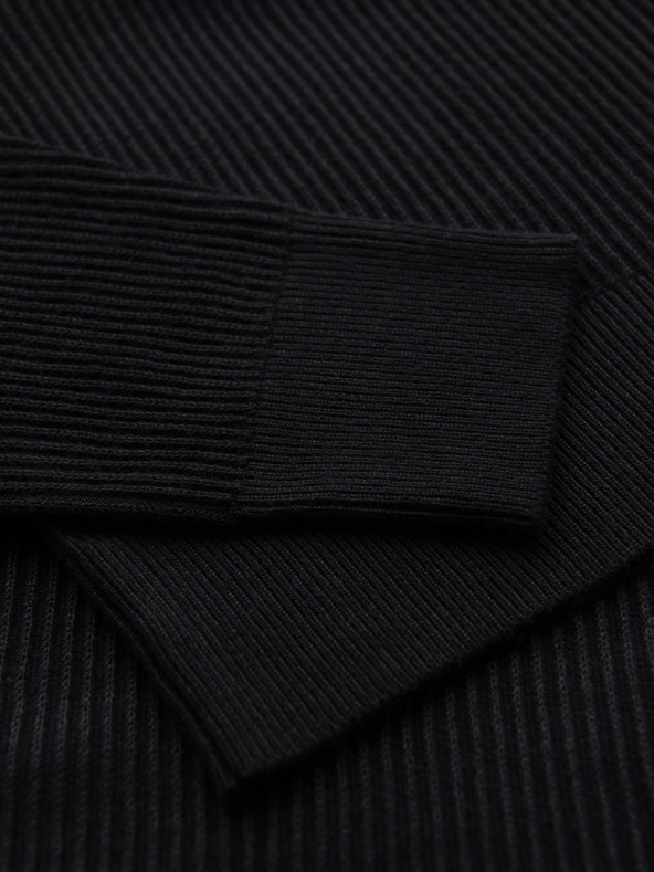 Ombre Clothing Мъжки ребрест пуловер с копчета към деколтето - черен V2 OM-SWSW-0182 Ombre Clothing