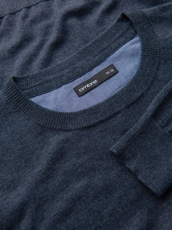 Ombre Clothing BASIC мъжки вискозен пуловер с кръгло деколте - тъмно синьо меланж V16 OM-SWBS-0106 Ombre Clothing