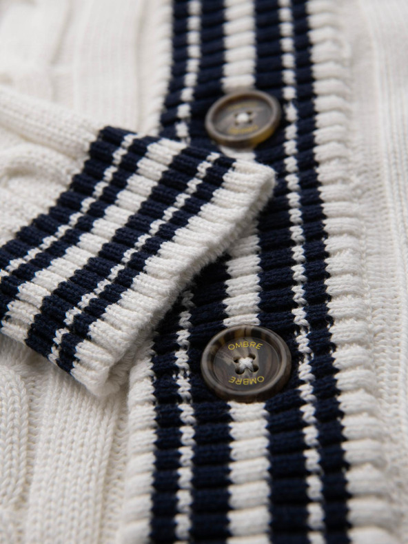 Ombre Clothing Мъжки пуловер със шалов яка в препи стил - бял V1 OM-SWCD-0152 Ombre Clothing