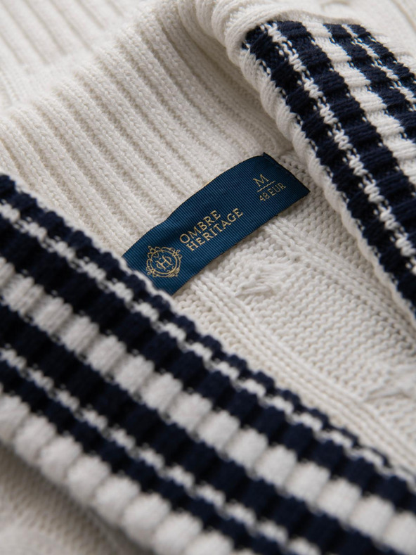 Ombre Clothing Мъжки пуловер със шалов яка в препи стил - бял V1 OM-SWCD-0152 Ombre Clothing