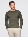 Ombre Clothing Мъжки вискозен пуловер BASIC classic с кръгло деколте - маслинов меланж V17 OM-SWBS-0106 Ombre Clothing