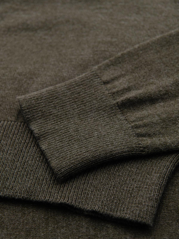 Ombre Clothing Мъжки вискозен пуловер BASIC classic с кръгло деколте - маслинов меланж V17 OM-SWBS-0106 Ombre Clothing