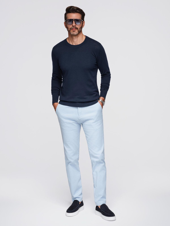 Ombre Clothing Мъжки пуловер с кръгло деколте от еластичен трикотаж в класическо плетене - тъмно синьо V1 OM-SWSW-0183 Ombre Clothing