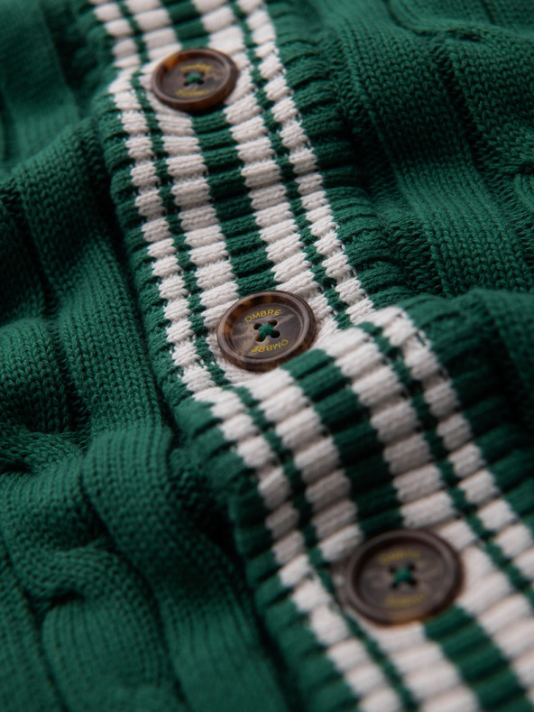 Ombre Clothing Мъжки пуловер със шалов яка в препи стил - зелен V2 OM-SWCD-0152 Ombre Clothing