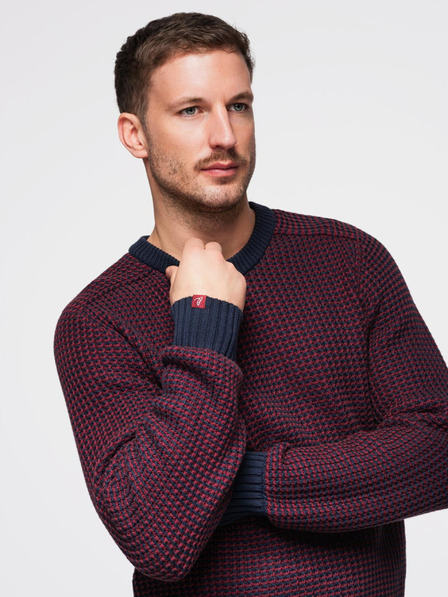 Ombre Clothing Мъжки пуловер с контрастно плетене и кръгло деколте - бордо V1 OM-SWSW-0122 Ombre Clothing