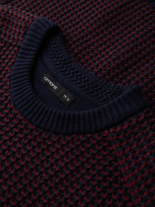 Ombre Clothing Мъжки пуловер с контрастно плетене и кръгло деколте - бордо V1 OM-SWSW-0122 Ombre Clothing