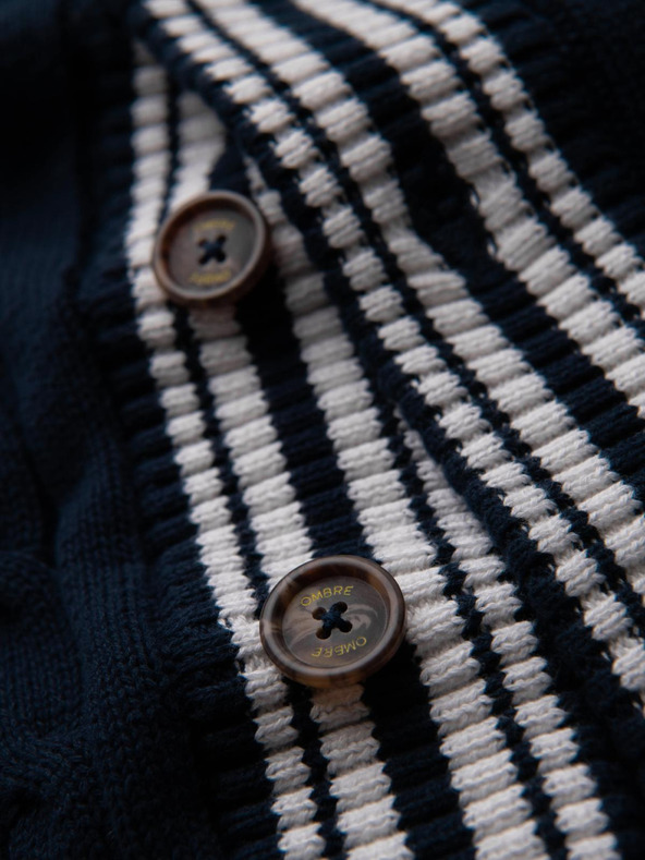 Ombre Clothing Мъжки пуловер със шал яка в препи стил - тъмно син V4 OM-SWCD-0152 Ombre Clothing