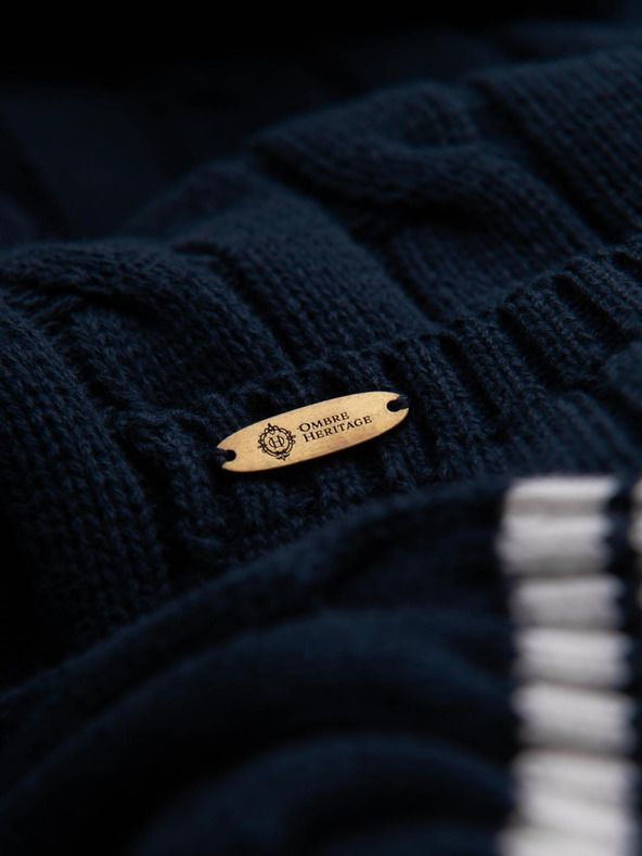 Ombre Clothing Мъжки пуловер със шал яка в препи стил - тъмно син V4 OM-SWCD-0152 Ombre Clothing