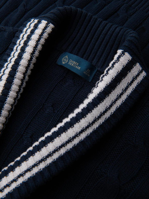 Ombre Clothing Мъжки пуловер със шал яка в препи стил - тъмно син V4 OM-SWCD-0152 Ombre Clothing