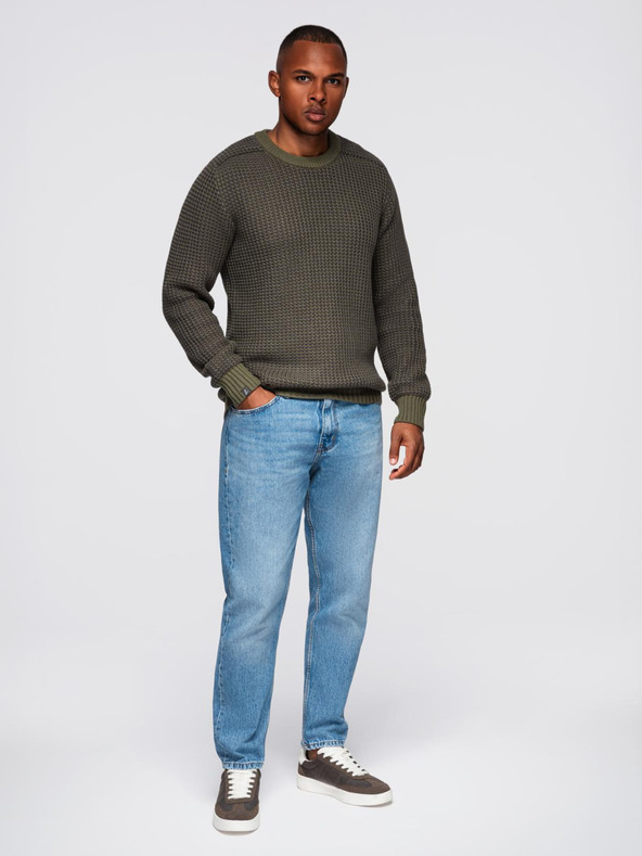 Ombre Clothing Мъжки пуловер с контрастна плетка и кръгло деколте - тъмно оливково зелен V2 OM-SWSW-0122 Ombre Clothing