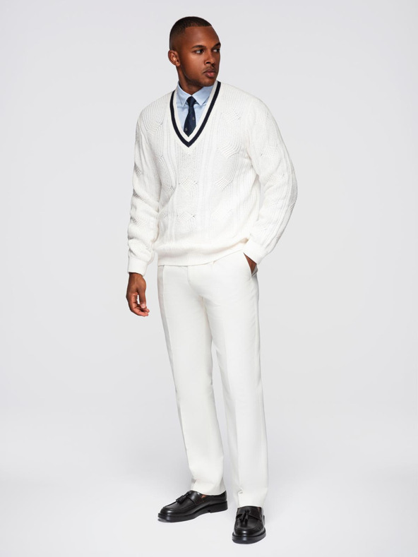 Ombre Clothing Мъжки каре пуловер с деколте - бял V1 OM-SWSW-0151 Ombre Clothing