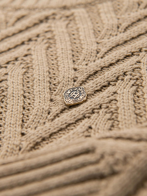 Ombre Clothing Мъжки пуловер от зигзаг плетка - пясъчен V1 OM-SWSW-0147 Ombre Clothing