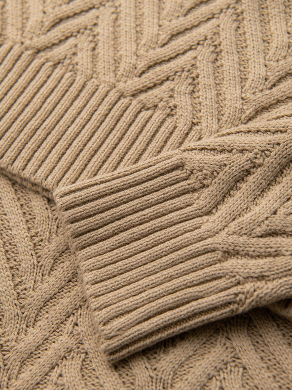 Ombre Clothing Мъжки пуловер от зигзаг плетка - пясъчен V1 OM-SWSW-0147 Ombre Clothing