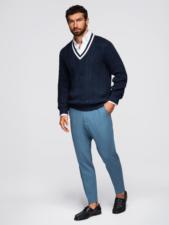 Ombre Clothing Мъжки каре пуловер с деколте - тъмно син V2 OM-SWSW-0151 Ombre Clothing