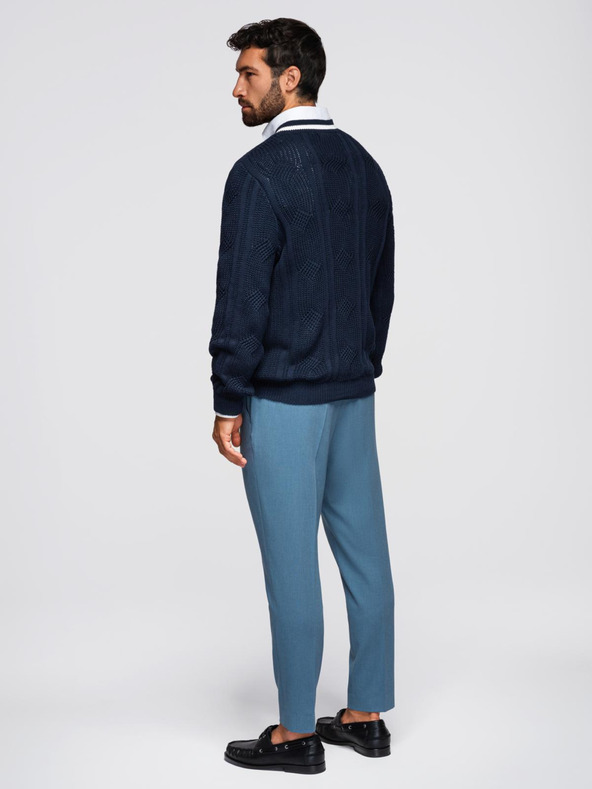 Ombre Clothing Мъжки каре пуловер с деколте - тъмно син V2 OM-SWSW-0151 Ombre Clothing