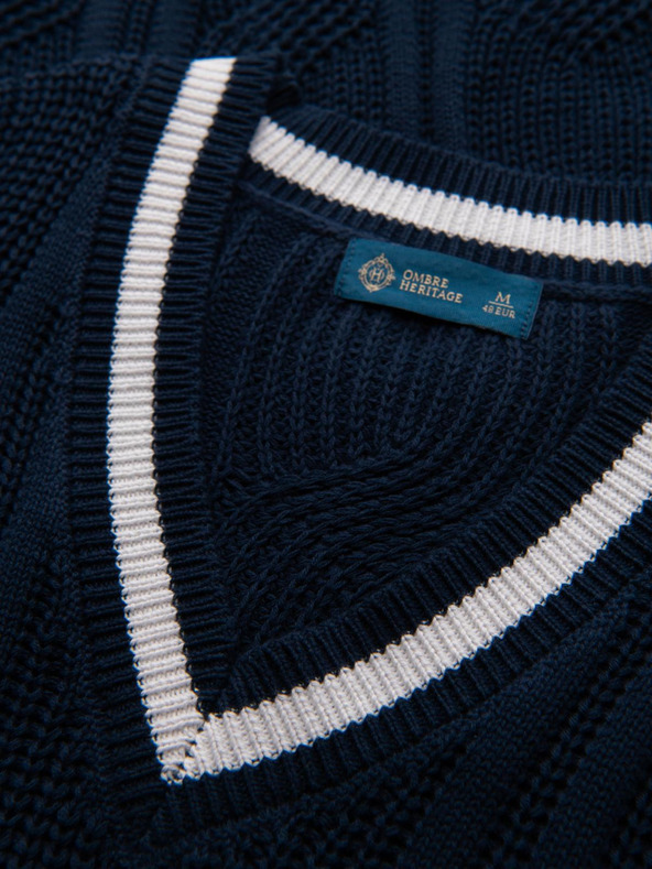 Ombre Clothing Мъжки каре пуловер с деколте - тъмно син V2 OM-SWSW-0151 Ombre Clothing