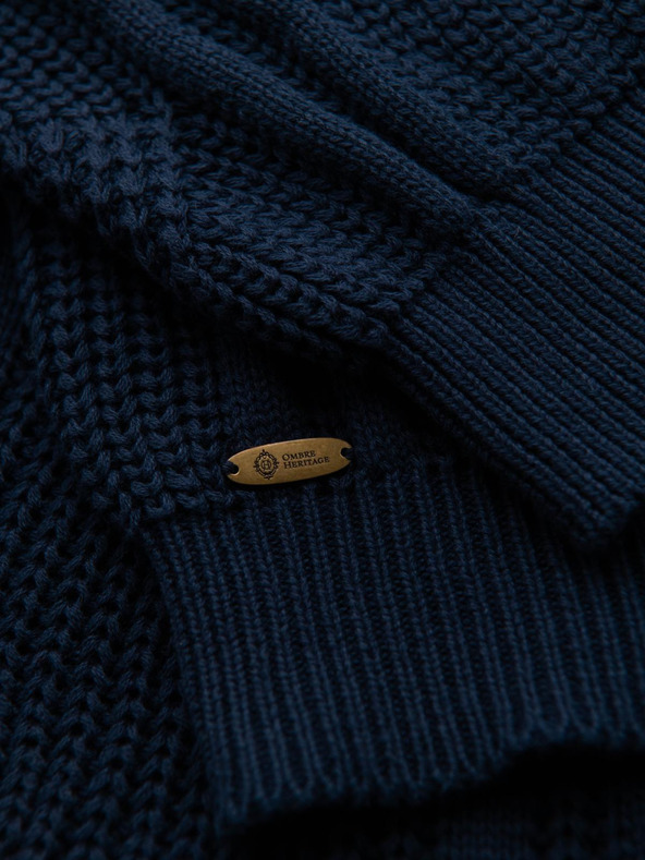 Ombre Clothing Мъжки каре пуловер с деколте - тъмно син V2 OM-SWSW-0151 Ombre Clothing