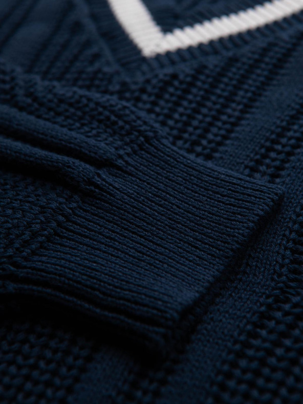 Ombre Clothing Мъжки каре пуловер с деколте - тъмно син V2 OM-SWSW-0151 Ombre Clothing