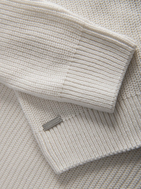 Ombre Clothing Мъжки класически памучен пуловер с поло яка - бял V3 OM-SWTN-0162 Ombre Clothing