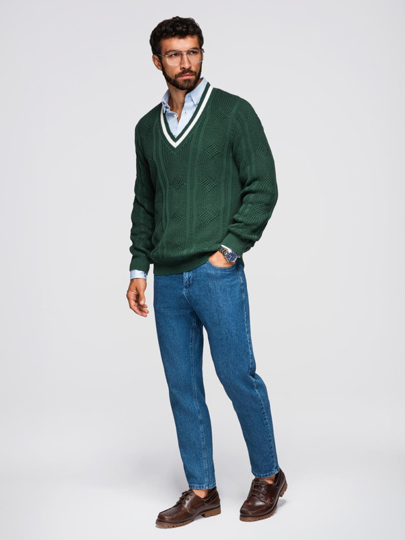 Ombre Clothing Мъжки каре пуловер с деколте - зелен V3 OM-SWSW-0151 Ombre Clothing