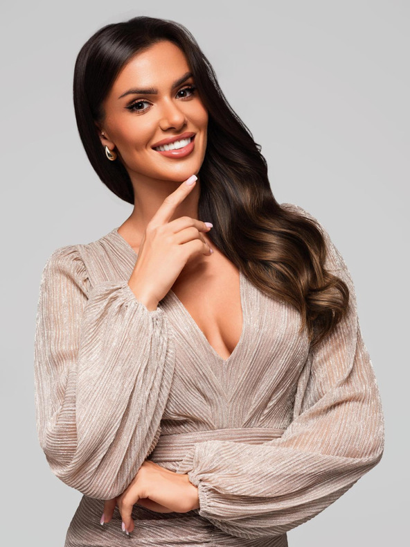 Edoti Дамски мини рокли с дълги ръкави и V деколте RUBI DLR195 - сребристи EDOTI