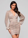 Edoti Дамски мини рокли с дълги ръкави и V деколте RUBI DLR195 - сребристи EDOTI