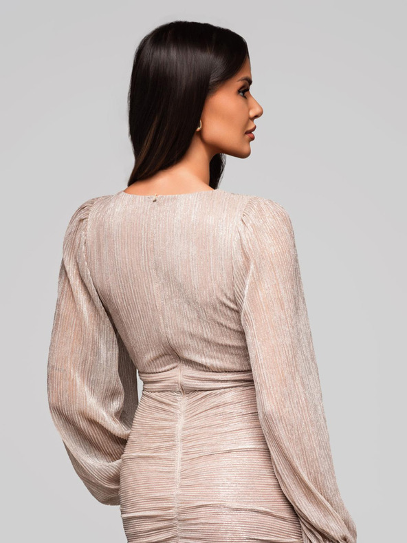 Edoti Дамски мини рокли с дълги ръкави и V деколте RUBI DLR195 - сребристи EDOTI