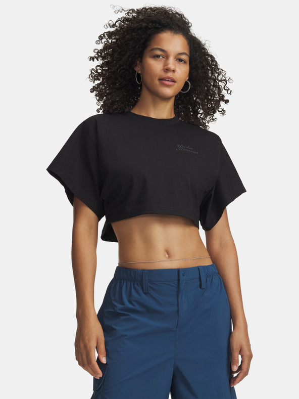 Under Armour Дамска тениска Under Armour Cropped Script SS Tee-BLK