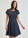 Orsay Тъмносиня дамска рокля на точки с колан ORSAY
