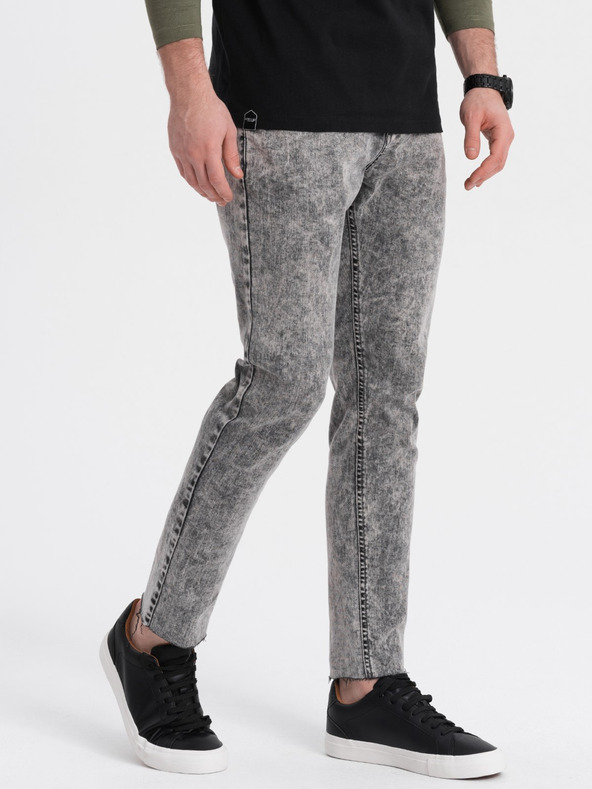 Ombre Clothing Сиви мъжки дънки с изрязани крачоли Ombre Clothing P923