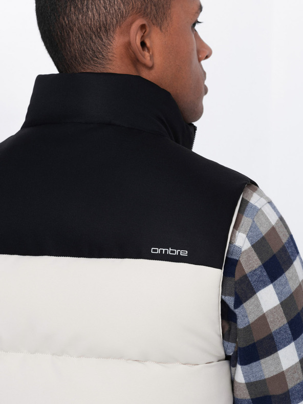 Ombre Clothing Черно-бежова мъжка ватирана жилетка Ombre Clothing