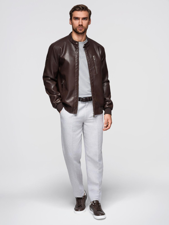 Ombre Clothing Тъмнокафяво мъжко кожено яке Ombre Clothing