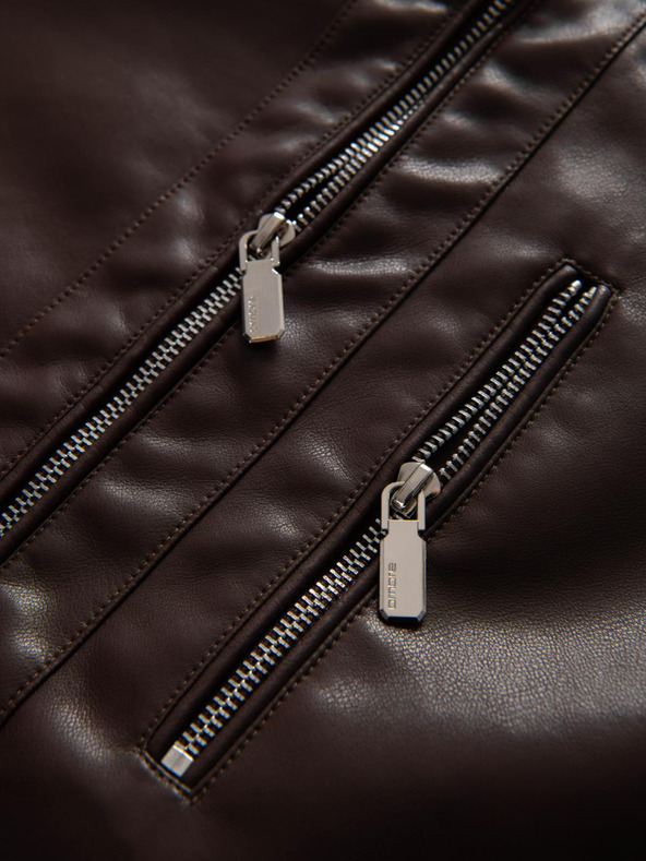 Ombre Clothing Тъмнокафяво мъжко кожено яке Ombre Clothing