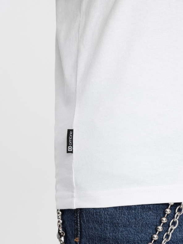 Ombre Clothing Бяла мъжка тениска с V-образно деколте Ombre Clothing