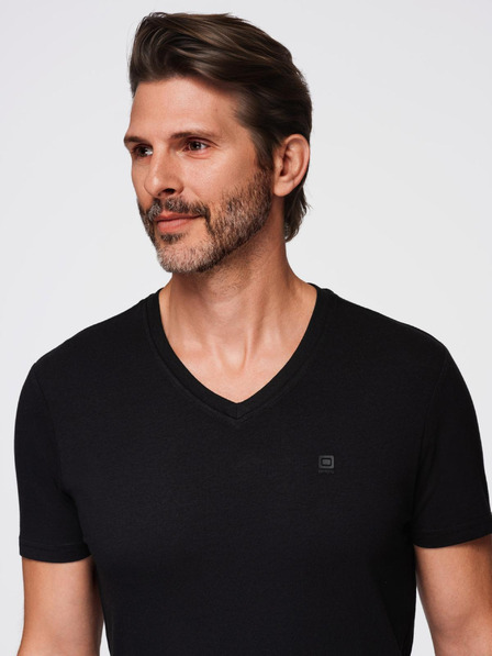 Ombre Clothing Черна мъжка тениска с V-образно деколте Ombre Clothing