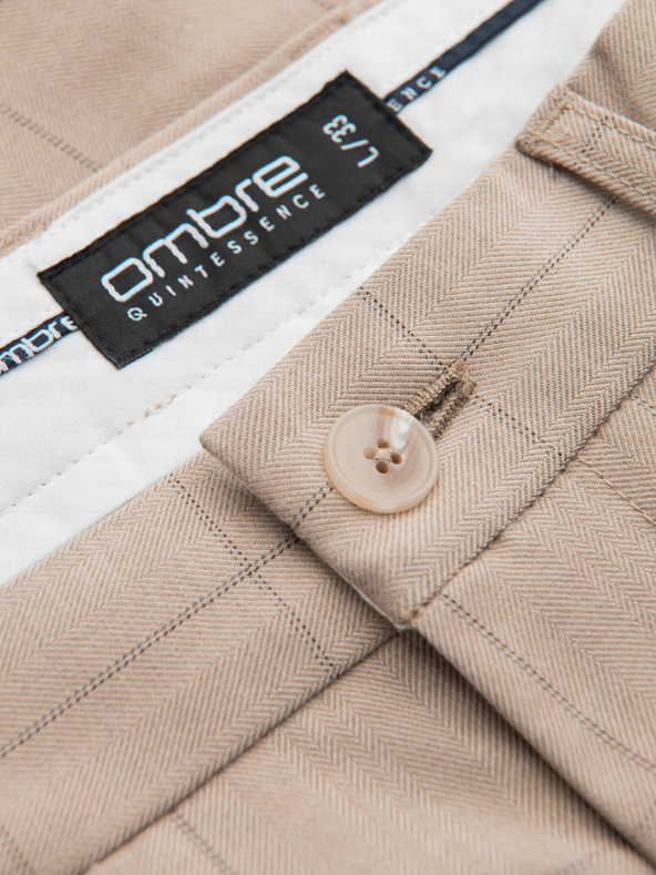 Ombre Clothing Светлокафяв мъжки кариран панталон Ombre Clothing