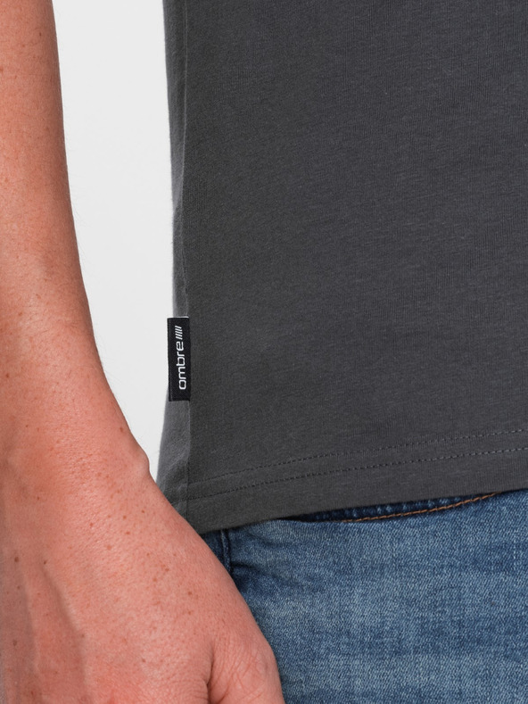 Ombre Clothing Тъмно сива мъжка основна тениска с V-образно деколте Ombre Clothing