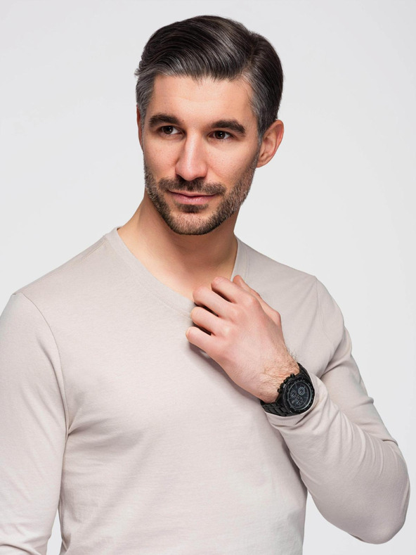 Ombre Clothing Бежова мъжка основна тениска Ombre Clothing