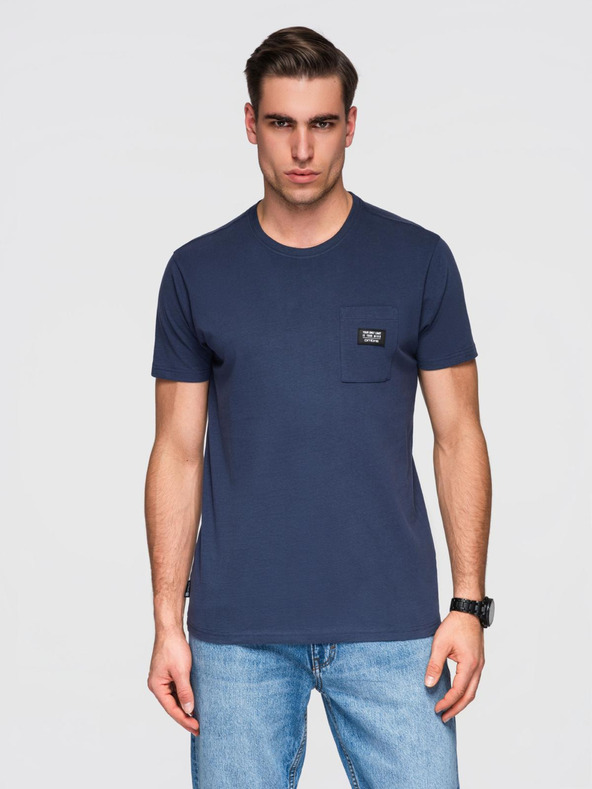 Ombre Clothing Тъмно синя мъжка тениска с джоб Ombre Clothing