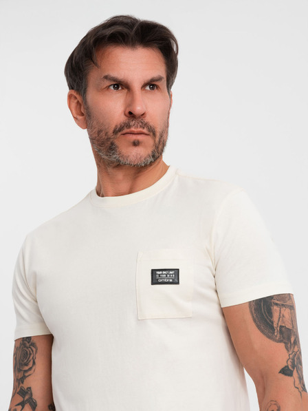 Ombre Clothing Кремава мъжка тениска с джоб Ombre Clothing