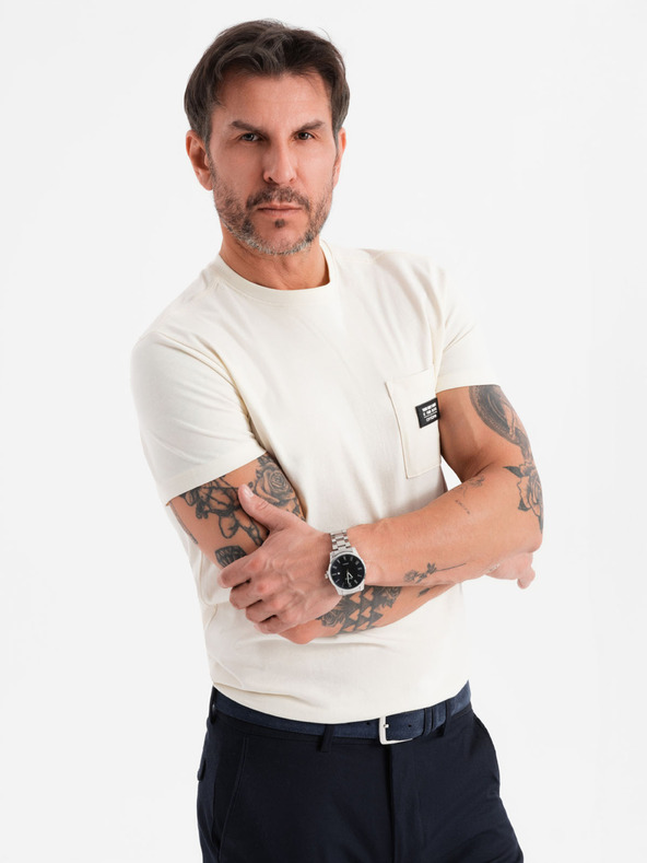 Ombre Clothing Кремава мъжка тениска с джоб Ombre Clothing