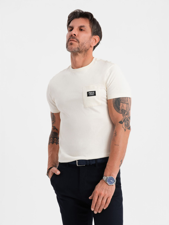 Ombre Clothing Кремава мъжка тениска с джоб Ombre Clothing