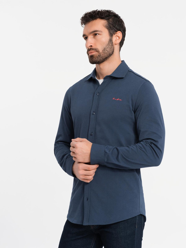 Ombre Clothing Синя мъжка риза от жарсе Ombre Clothing