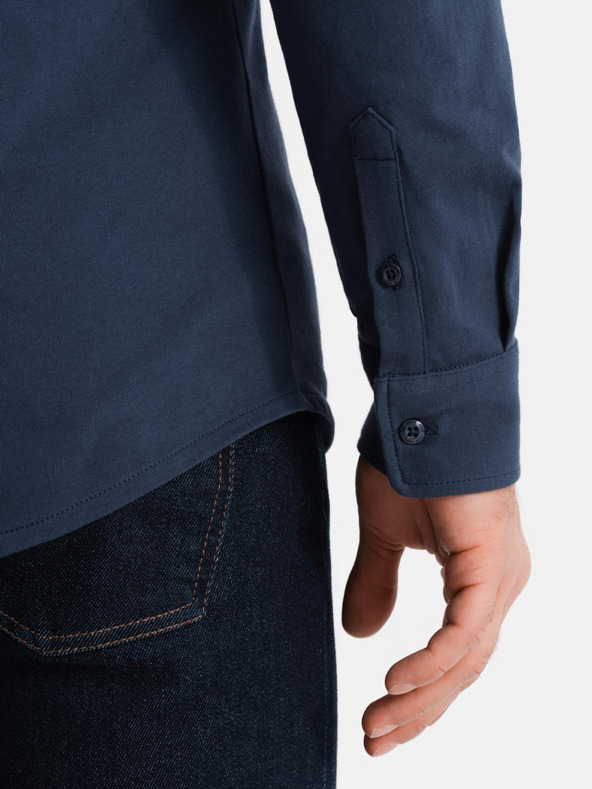 Ombre Clothing Синя мъжка риза от жарсе Ombre Clothing