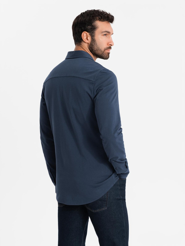 Ombre Clothing Синя мъжка риза от жарсе Ombre Clothing