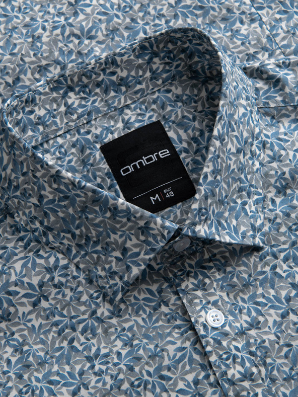 Ombre Clothing Синя мъжка риза с шарка Ombre Clothing